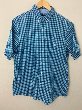 Chaps Mens Plaid Button Down Short Sleeve Casual Shirt Sz L Blue